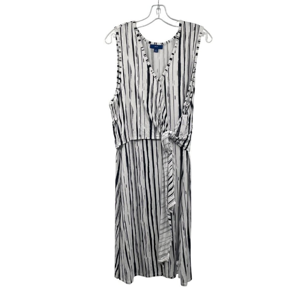 Apt.9 Womens Sleeveless Shift Dress Midi Tie Front White/Black Stripe XL New
